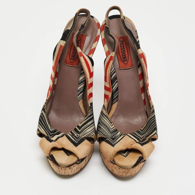 Pre Owned Missoni Multicolor Knit Fabric Platform  Slingback Sandals Size 36