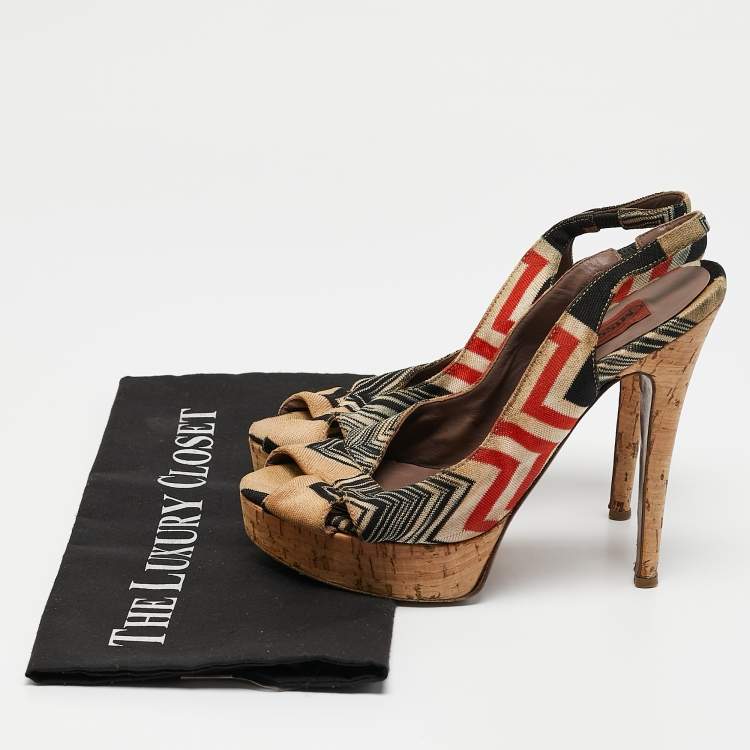 Pre Owned Missoni Multicolor Knit Fabric Platform  Slingback Sandals Size 36