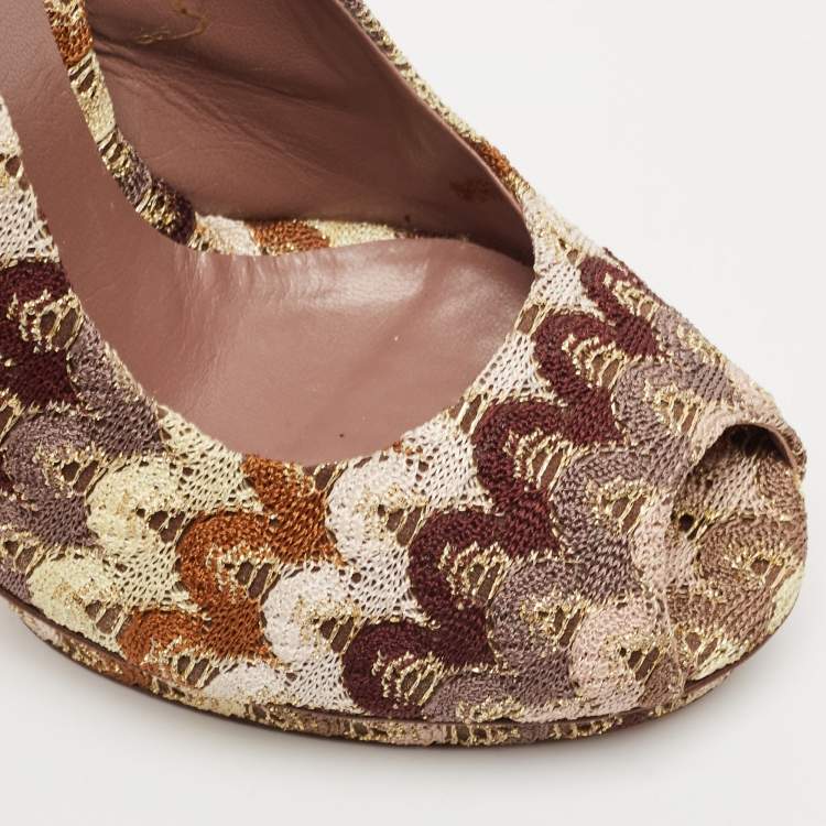 Pre Owned Missoni Multicolor Fabric Peep Toe Slingback Sandals Size 37