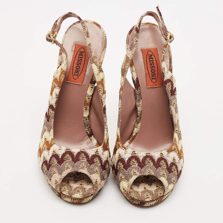Pre Owned Missoni Multicolor Fabric Peep Toe Slingback Sandals Size 37