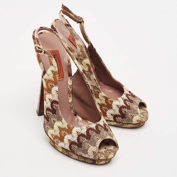 Pre Owned Missoni Multicolor Fabric Peep Toe Slingback Sandals Size 37