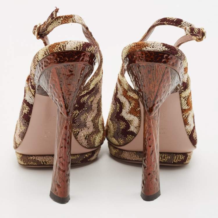 Pre Owned Missoni Multicolor Fabric Peep Toe Slingback Sandals Size 37