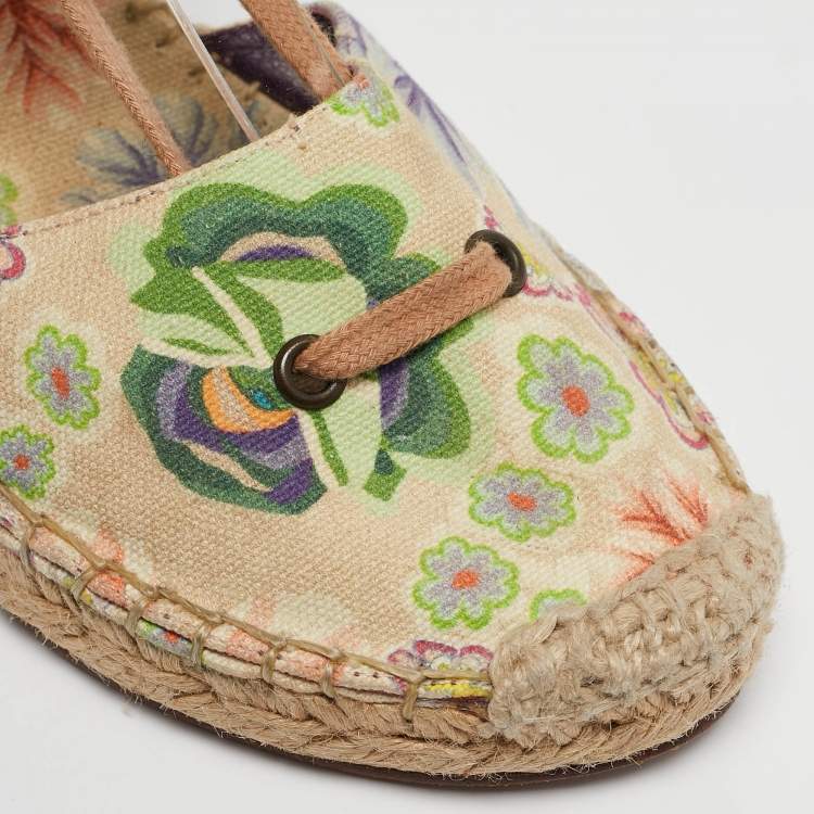 Pre Owned Missoni Multicolor Canvas and Leather Espadrille Ankle Strap Sandals Size 37