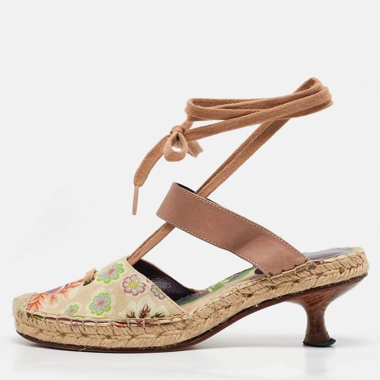 Pre Owned Missoni Multicolor Canvas and Leather Espadrille Ankle Strap Sandals Size 37