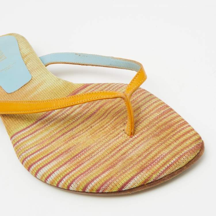 Pre Owned Missoni Multicolor Fabric and Leather Flat Slides Size 37