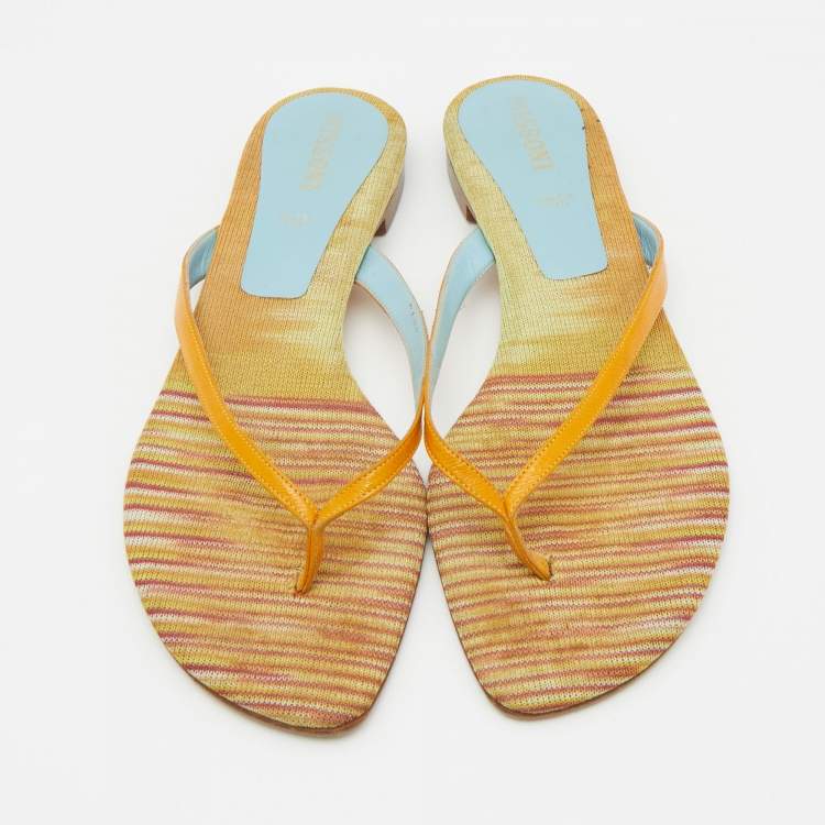 Pre Owned Missoni Multicolor Fabric and Leather Flat Slides Size 37