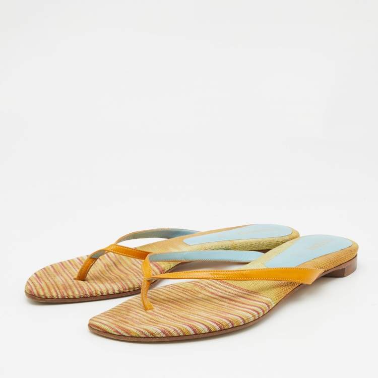 Pre Owned Missoni Multicolor Fabric and Leather Flat Slides Size 37