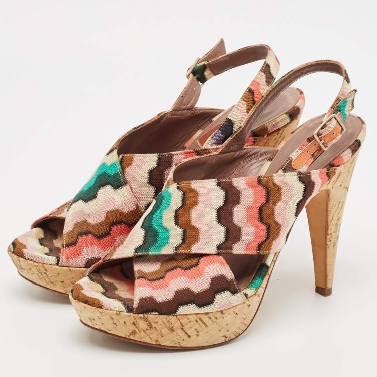 Pre Owned Missoni Multicolor Fabric Peep Toe Slingback Sandals Size 37