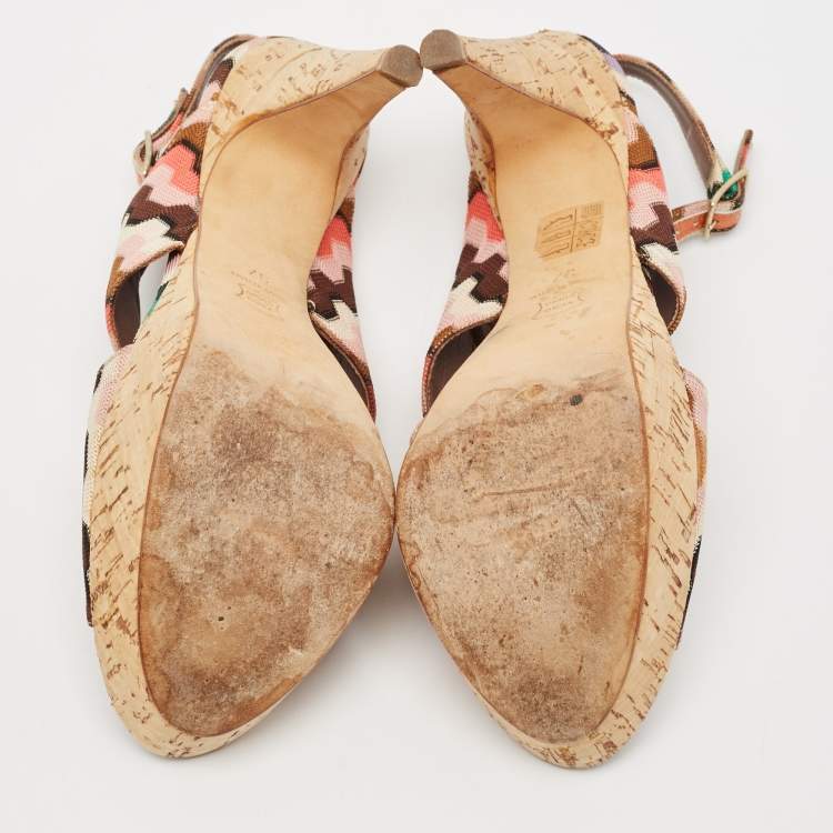 Pre Owned Missoni Multicolor Fabric Peep Toe Slingback Sandals Size 37