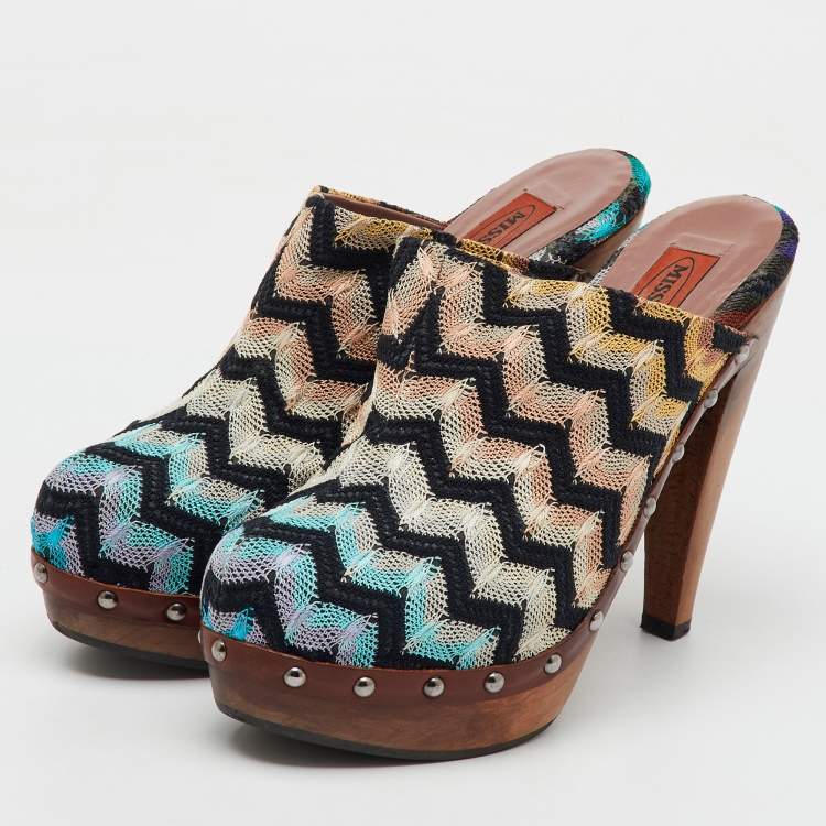Pre Owned Missoni Multicolor Knit Fabric Platform Clogs Size 39
