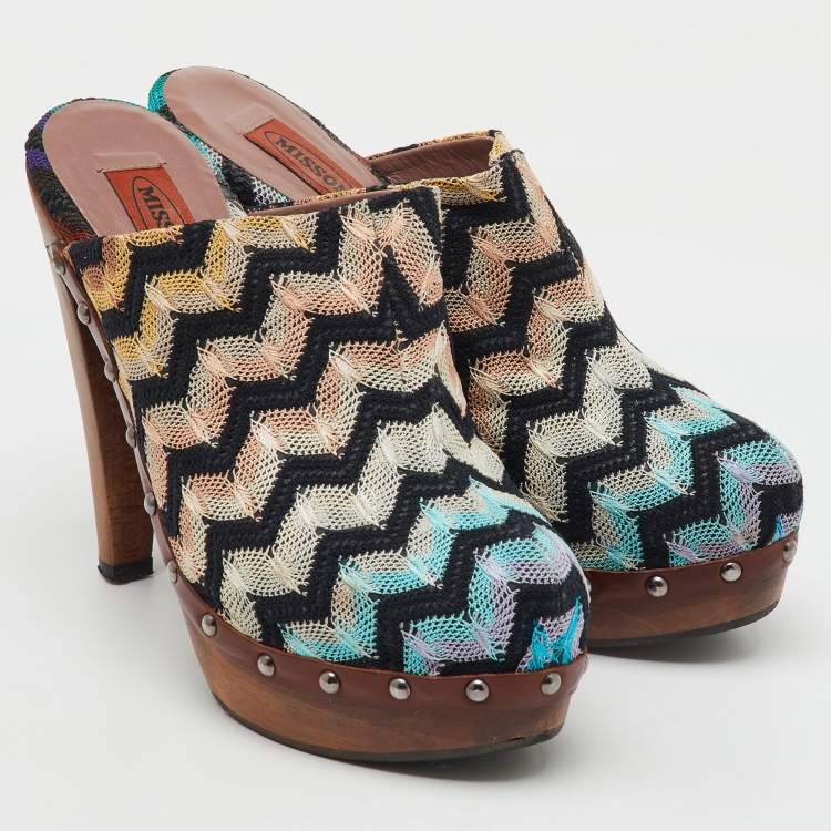 Pre Owned Missoni Multicolor Knit Fabric Platform Clogs Size 39