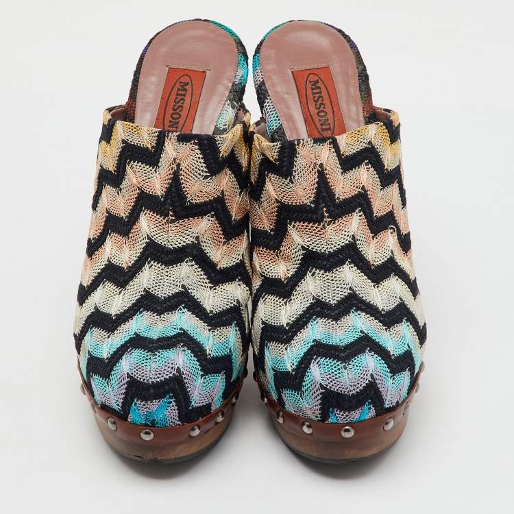 Pre Owned Missoni Multicolor Knit Fabric Platform Clogs Size 39
