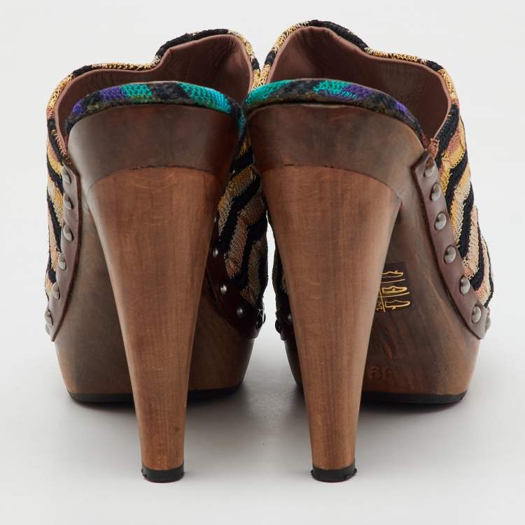 Pre Owned Missoni Multicolor Knit Fabric Platform Clogs Size 39