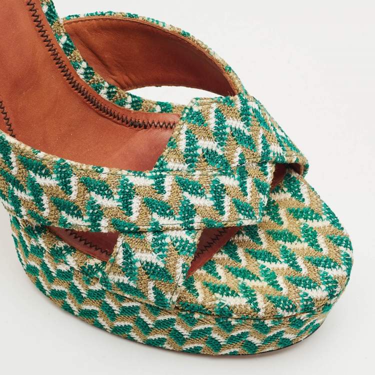 Pre Owned Missoni Multicolor Knit Fabric Platform Slingback Sandals Size 39