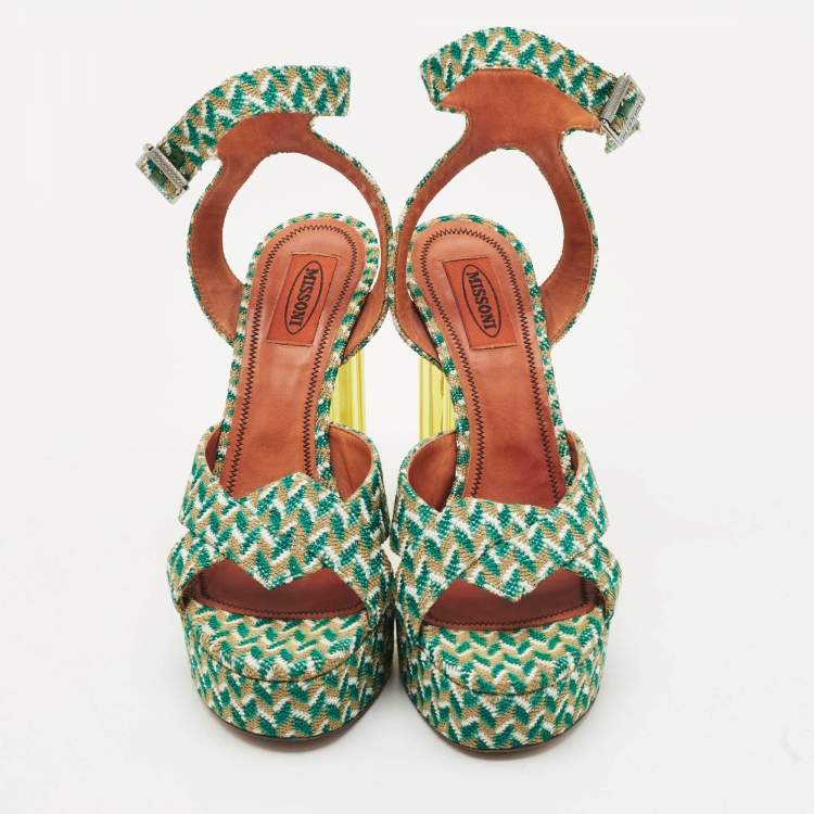 Pre Owned Missoni Multicolor Knit Fabric Platform Slingback Sandals Size 39