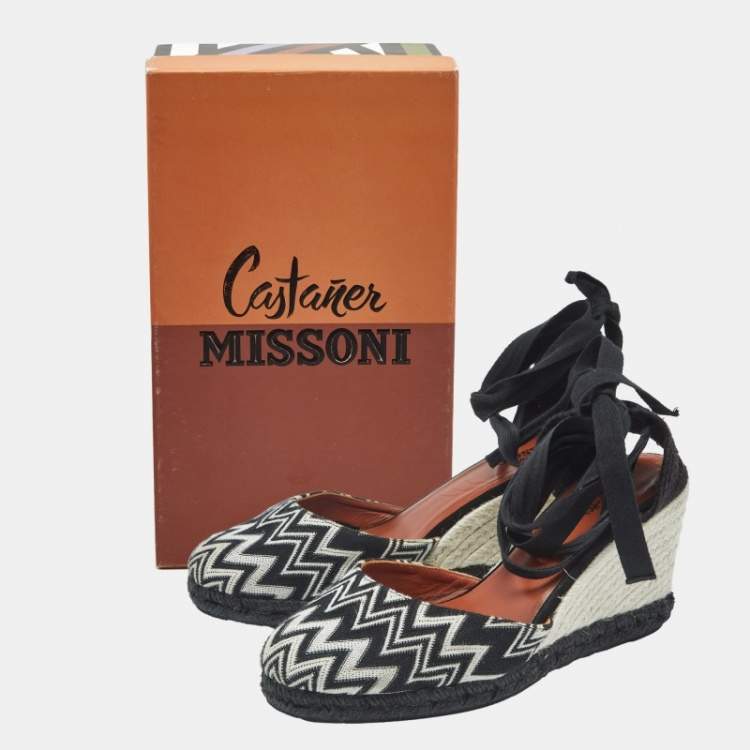 Pre Owned Missoni x Castaner Black/White Knit Fabric Carina Espadrille Sandals Size 41