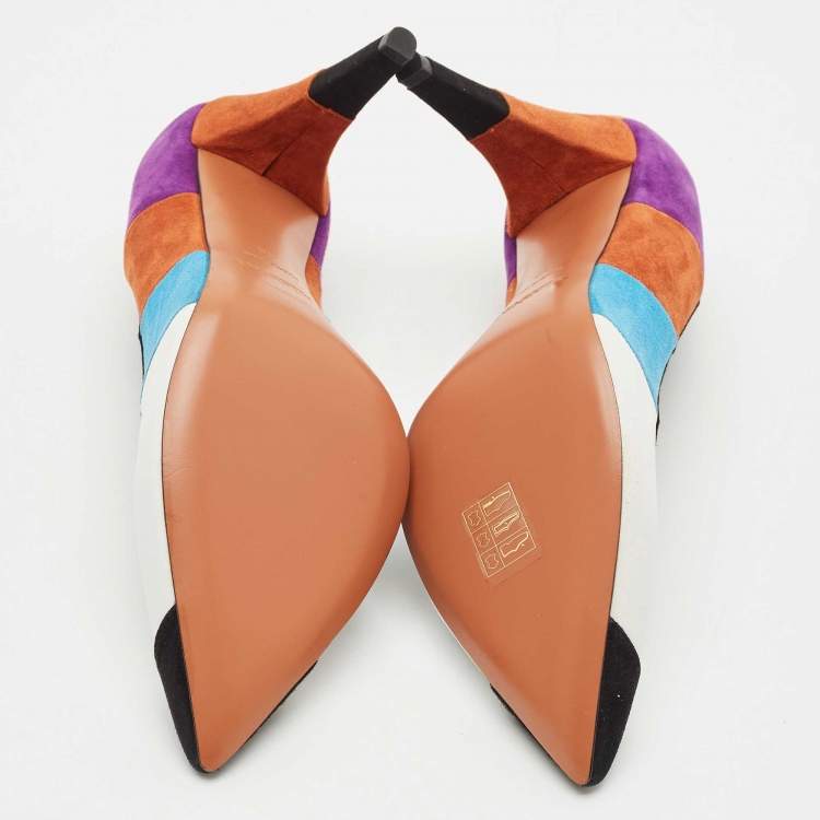 Pre Owned Missoni Multicolor Leather and Suede Colorblock Pointed Toe Pumps Size 39