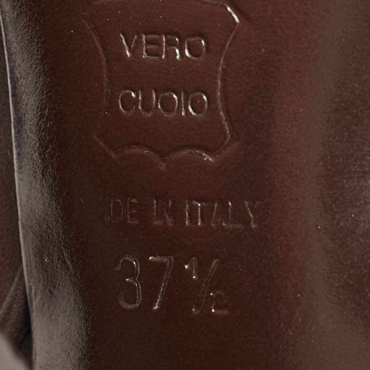 Pre Owned Missoni Brown Leather and Knit Fabric Knee High Boots Size 37.5