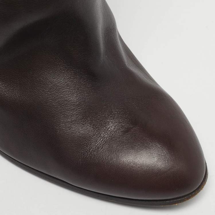Pre Owned Missoni Brown Leather and Knit Fabric Knee High Boots Size 37.5