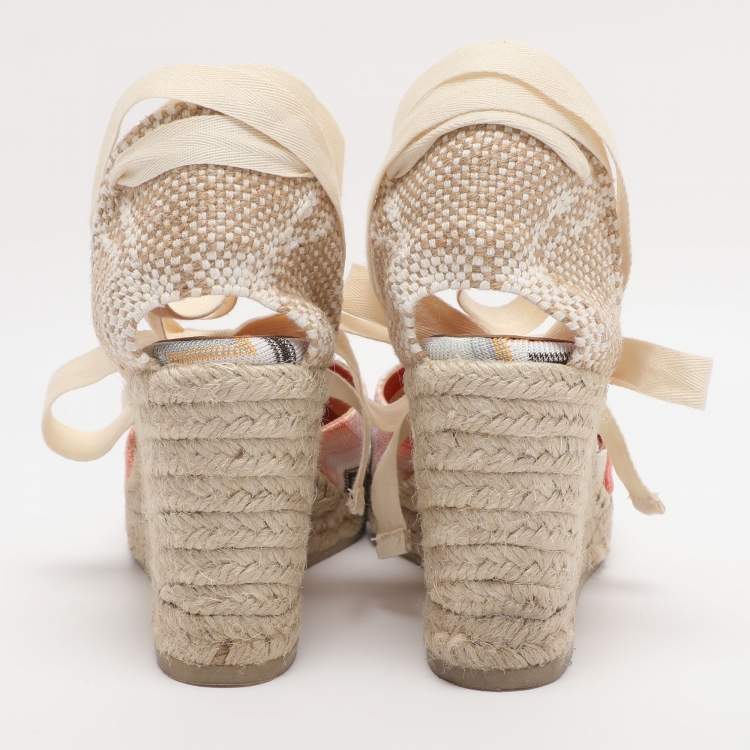 Pre Owned Missoni Multicolor Fabric Eva Wave Espadrilles Wedge Sandals Size 38