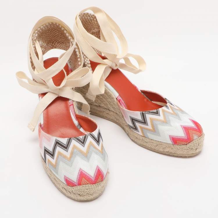 Pre Owned Missoni Multicolor Fabric Eva Wave Espadrilles Wedge Sandals Size 38