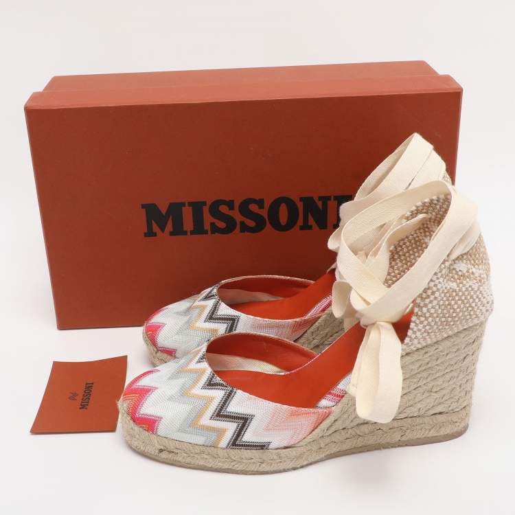 Pre Owned Missoni Multicolor Fabric Eva Wave Espadrilles Wedge Sandals Size 38