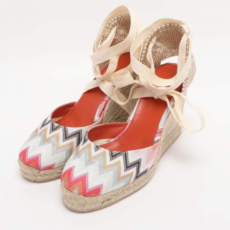 Pre Owned Missoni Multicolor Fabric Eva Wave Espadrilles Wedge Sandals Size 38