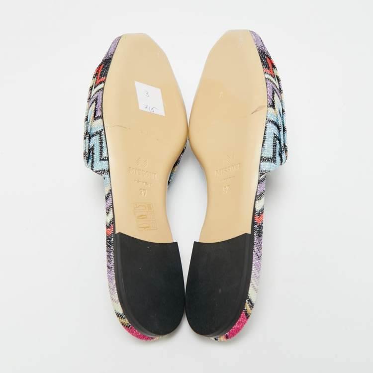 Pre Owned Missoni Multicolor Zig Zag Metallic Fabric Flat Mules Size 37 