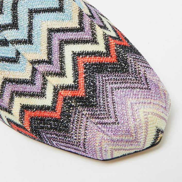Pre Owned Missoni Multicolor Zig Zag Metallic Fabric Flat Mules Size 37 