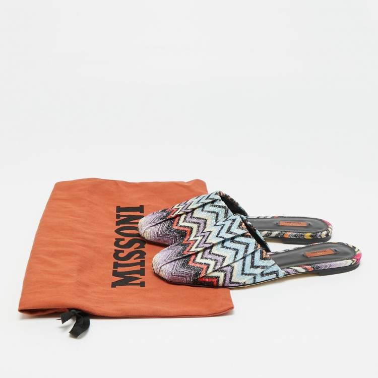 Pre Owned Missoni Multicolor Zig Zag Metallic Fabric Flat Mules Size 37 