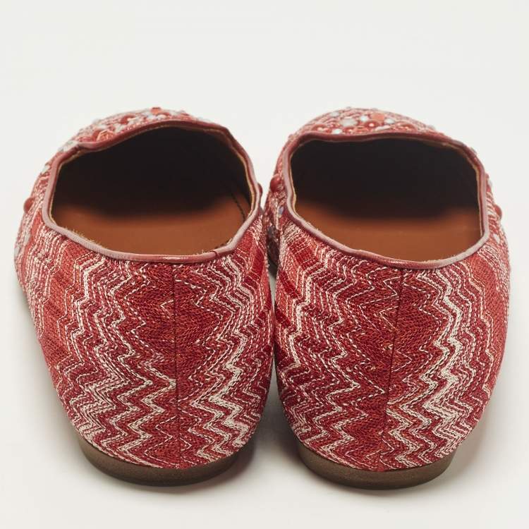 Pre Owned Missoni Size 38 Red Lurex Fabric Crystal Embellished Ballet Flats