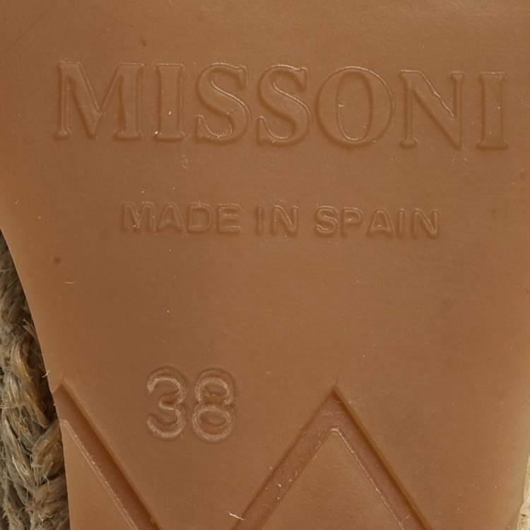 Pre Owned Missoni Size 38 Multicolor zig zag Canvas Espadrille Ankle Wrap Wedge Sandals