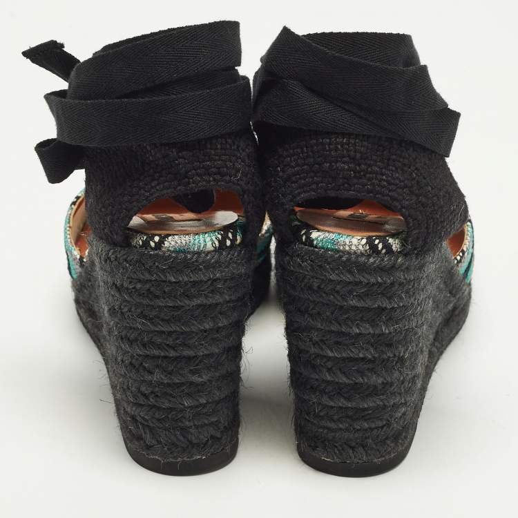 Pre Owned Missoni Size 37 Multicolor Fabric Wedge Ankle Wrap Espadrille Sandals