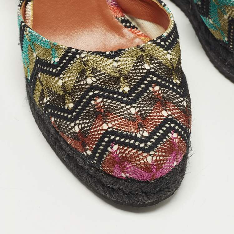 Pre Owned Missoni Size 37 Multicolor Fabric Wedge Ankle Wrap Espadrille Sandals