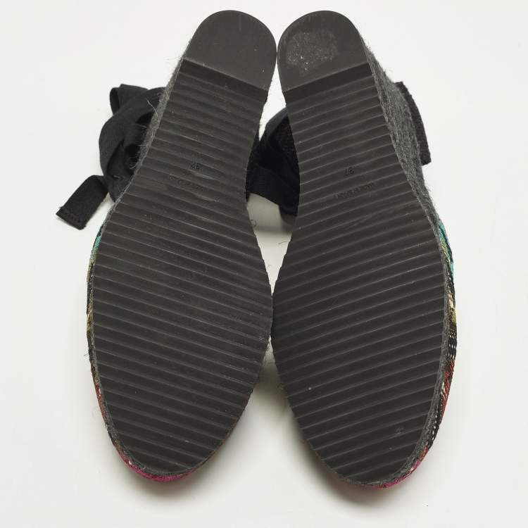 Pre Owned Missoni Size 37 Multicolor Fabric Wedge Ankle Wrap Espadrille Sandals