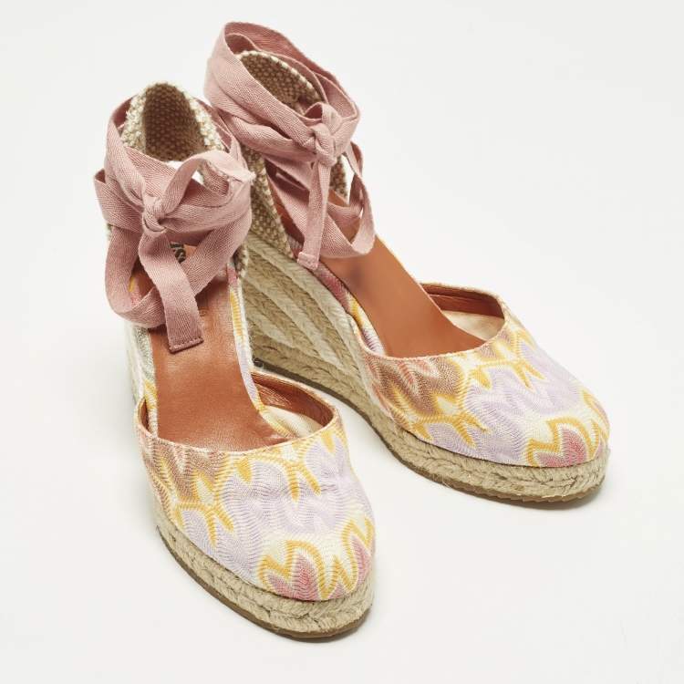 Pre Owned Missoni Size 36 Multicolor Fabric Wedge Ankle Wrap Espadrille Sandals