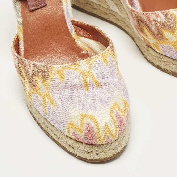 Pre Owned Missoni Size 36 Multicolor Fabric Wedge Ankle Wrap Espadrille Sandals