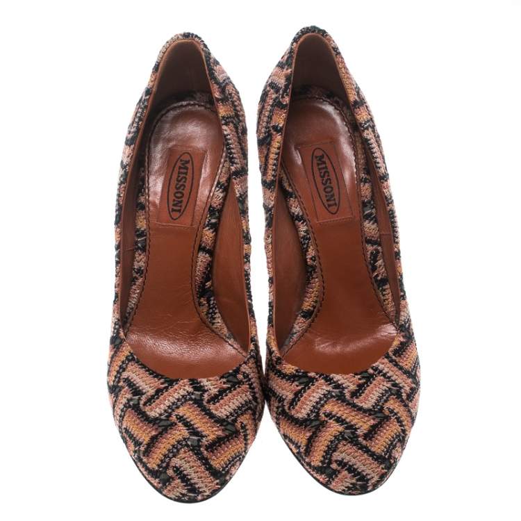 Pre Owned Missoni Multicolor Patterned Knit Fabric Pumps Size 36.5