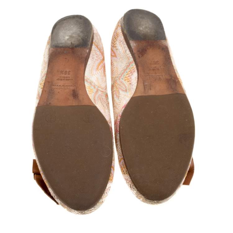 Pre Owned Missoni Multicolor Woven Fabric Bow Detail Ballet Flats Size 38.5
