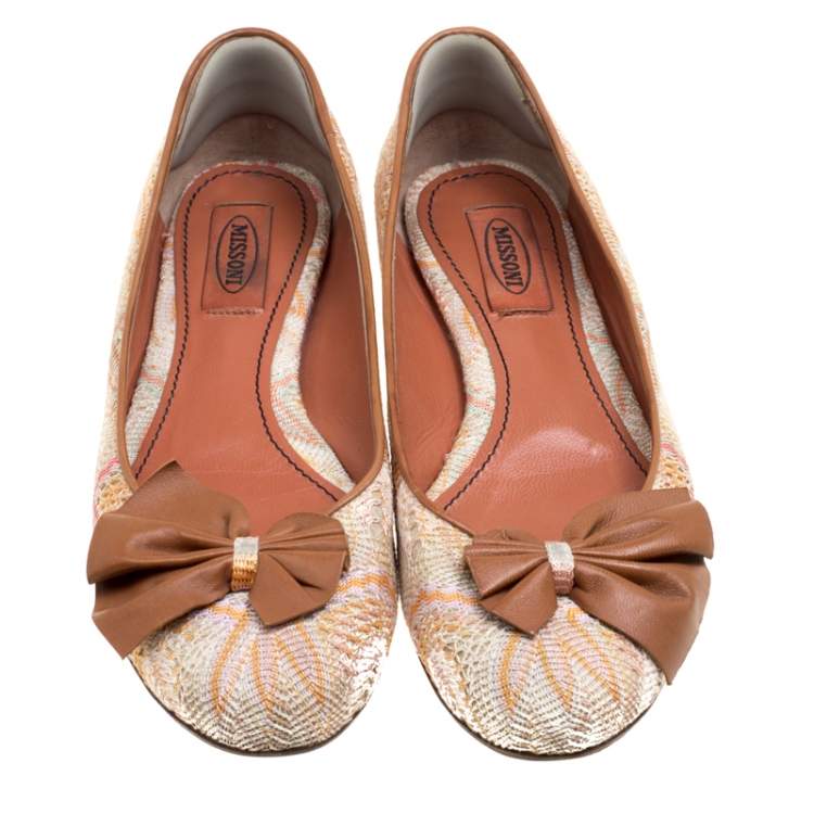 Pre Owned Missoni Multicolor Woven Fabric Bow Detail Ballet Flats Size 38.5