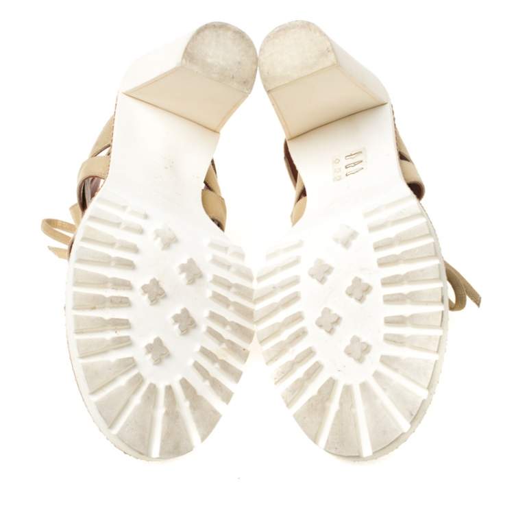 Pre Owned Missoni Metallic Gold Suede Cut Out  Lace Up Sandals Size 39