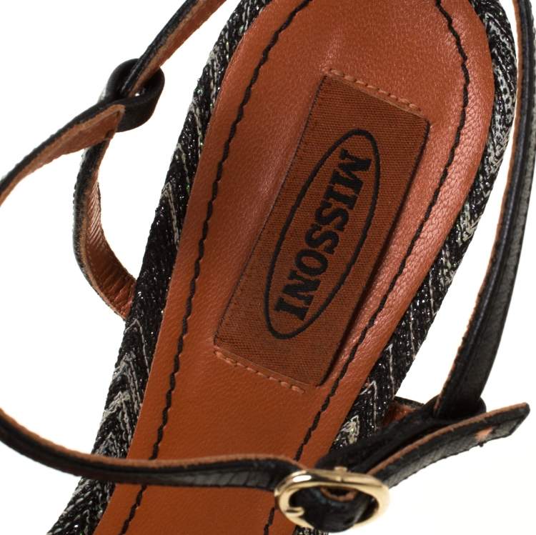 Pre Owned Missoni Black Embellished Patterned Knit Ankle Strap Sandals Size 40