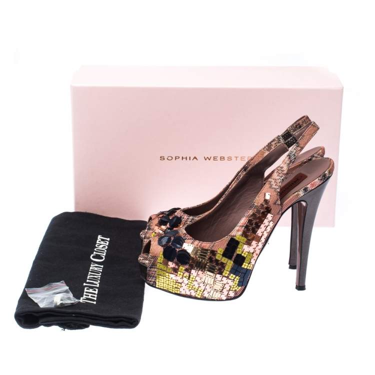 Pre Owned Missoni Multicolor Knit Fabric Embellished Peep Toe Platform Slingback Sandals Size 37.5