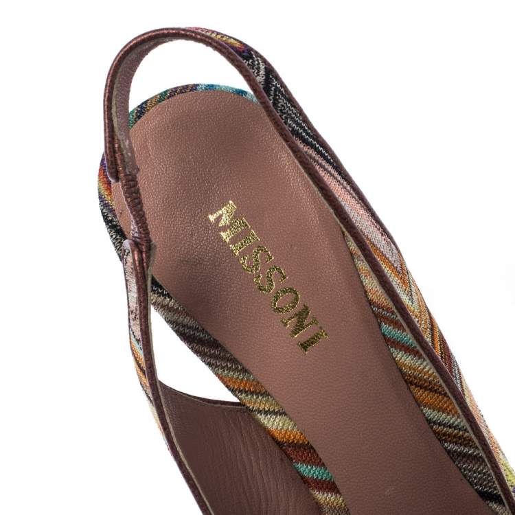 Pre Owned Missoni Multicolor Knit Fabric Bow Slingback Sandals Size 36.5