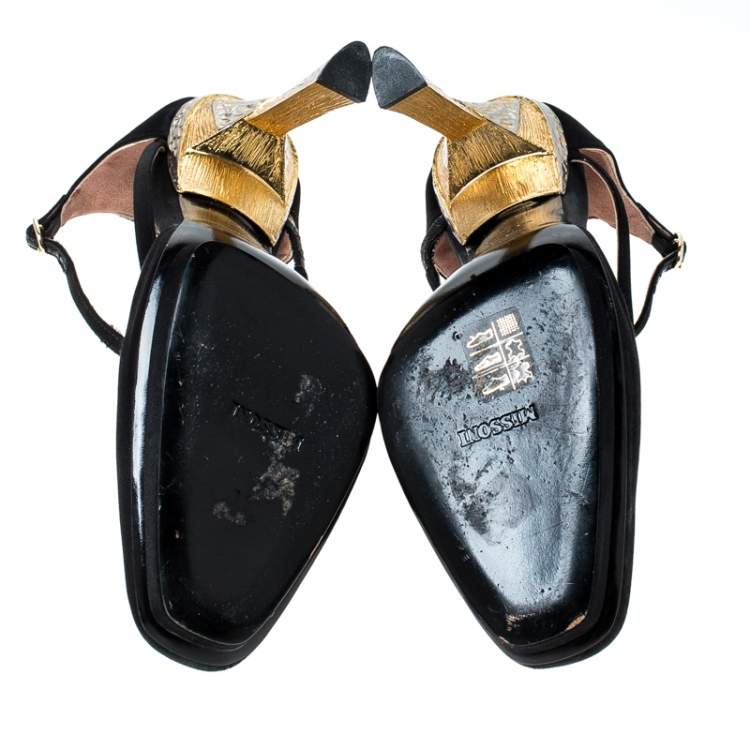 Pre Owned Missoni Black Satin Ankle Strap Sandals Size 40