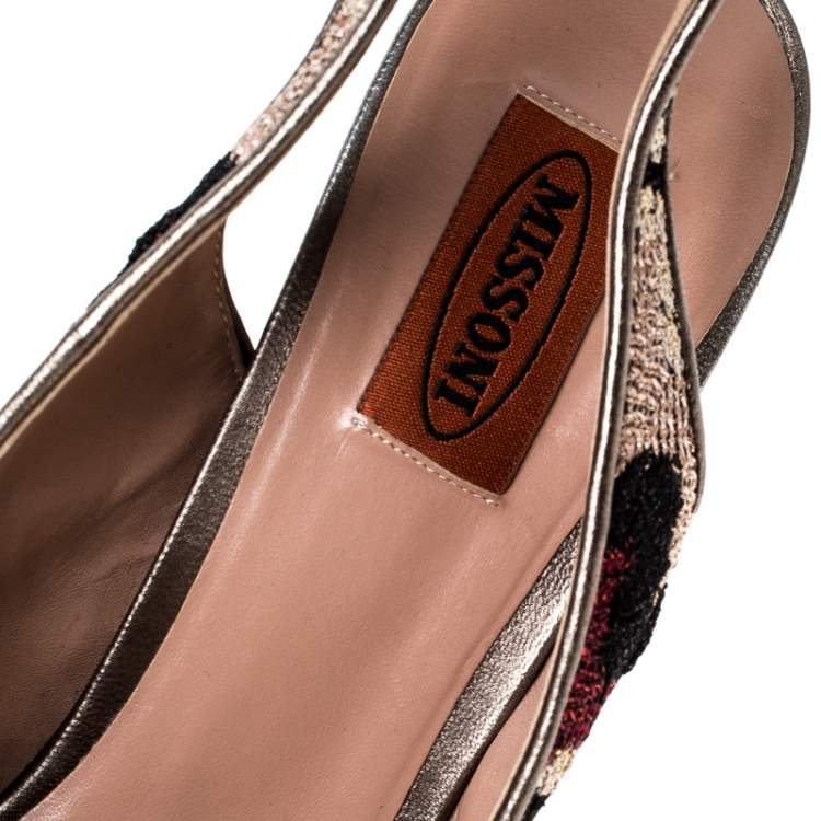 Pre Owned Missoni Multicolor Fabric Embellished Slingabck Peep Toe Platfrom Sandals Size 40