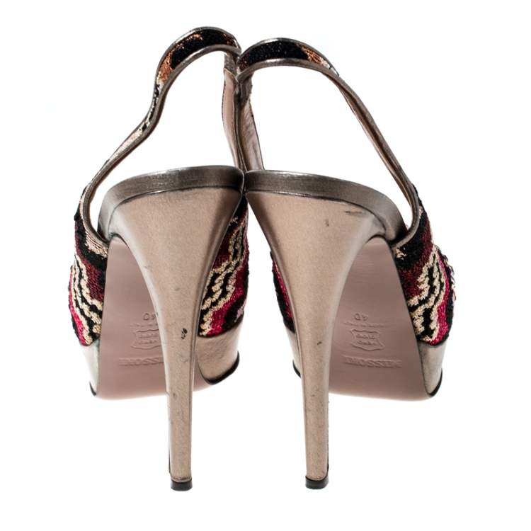 Pre Owned Missoni Multicolor Fabric Embellished Slingabck Peep Toe Platfrom Sandals Size 40