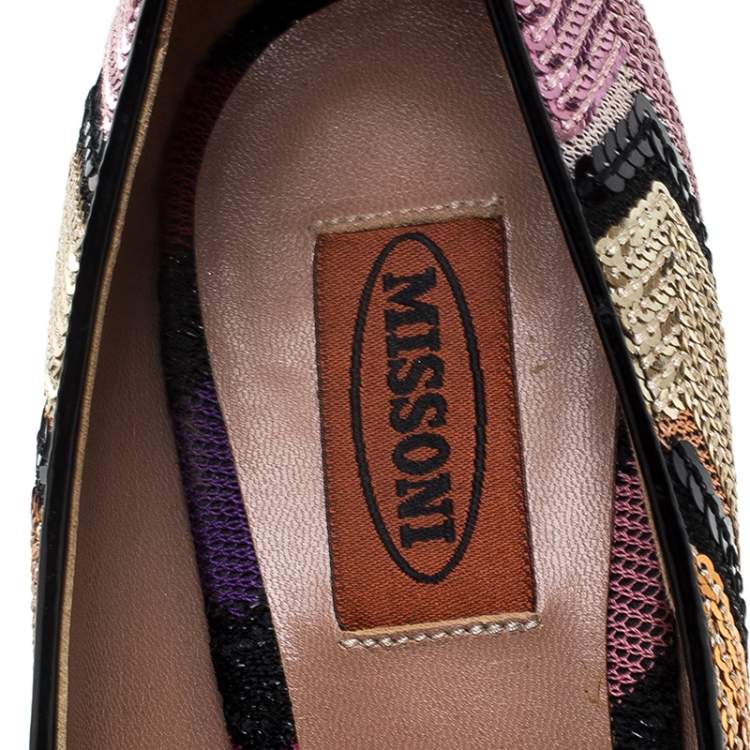 Pre Owned Missoni Multicolor Zigzag Sequins Pointed Toe Pumps Size 37.5