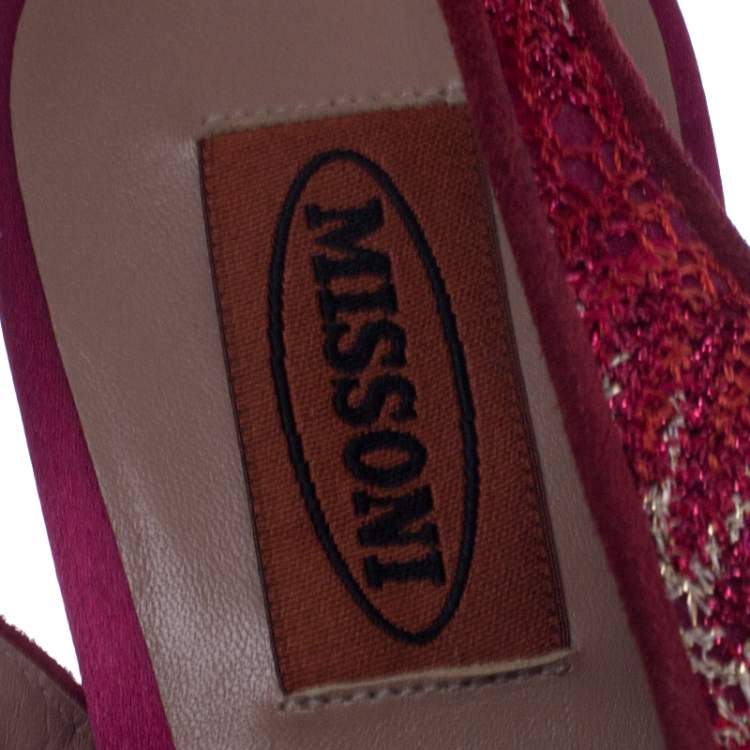 Pre Owned Missoni Pink Lace And Satin Peep Toe Slingback Platform Sandals Size 39