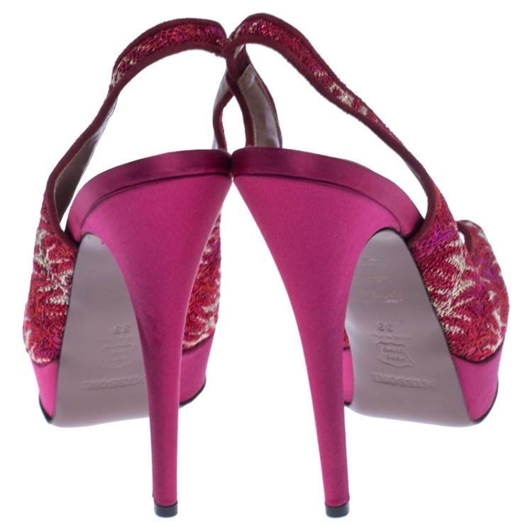 Pre Owned Missoni Pink Lace And Satin Peep Toe Slingback Platform Sandals Size 39